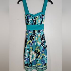 My Michelle Turquoise and Black Floral Patterned Midi Dress